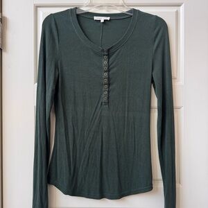 Bohme Essentials Hunter Green Ivanna Henley Button-Up Long Sleeve Tee